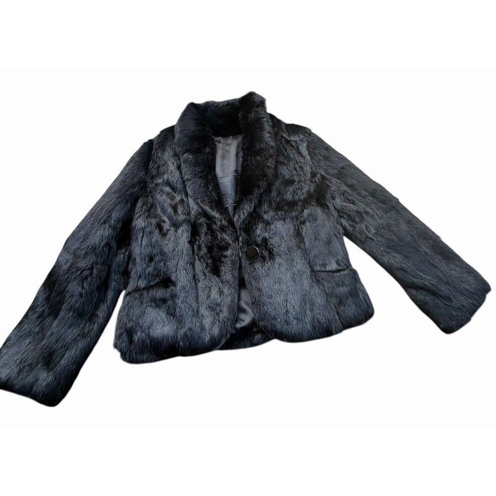 Vintage Black Rabbit Fur Coat Jacket Women’s Medium Large Luxe Glam Soft Jacket